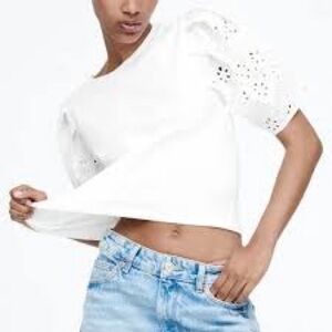 Zara White Eyelet Sleeve T-Shirt - Fresh and Feminine!
